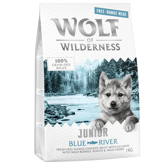 2 x 1 kg till sparpris! Wolf of Wilderness hundfoder - Junior Classic Free Range Blue River Salmon