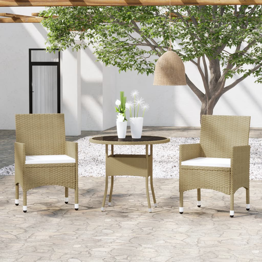 vidaXL Matgrupp för trädgården 3 delar konstrotting beige