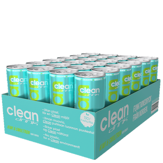 24 x Clean Drink, 330 ml, Kiwi/Smultron - koffeinfri
