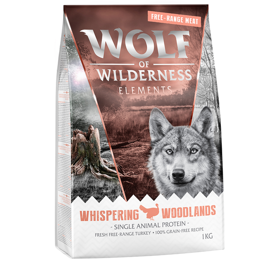 2 x 1 kg till sparpris! Wolf of Wilderness hundfoder - Adult Elements Free Range Whispering Woodlands Turkey