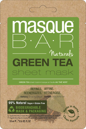 masqueBAR Naturals Green Tea Sheet Mask 18ml