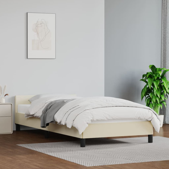 vidaXL Sängram med huvudgavel gräddvit 80x200 cm konstläder