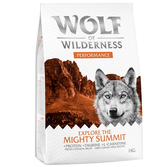2 x 1 kg till sparpris! Wolf of Wilderness hundfoder - Adult Explore The Mighty Summit Performance