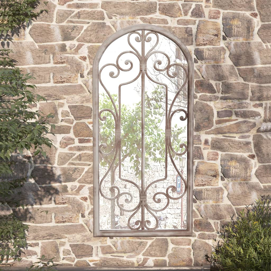 vidaXL Trädgårdsspegel sandfärgad 100x45 cm järn för utomhusbruk