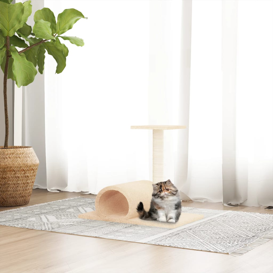 vidaXL Klöspelare för katt med tunnel gräddvit 60x34,5x50 cm