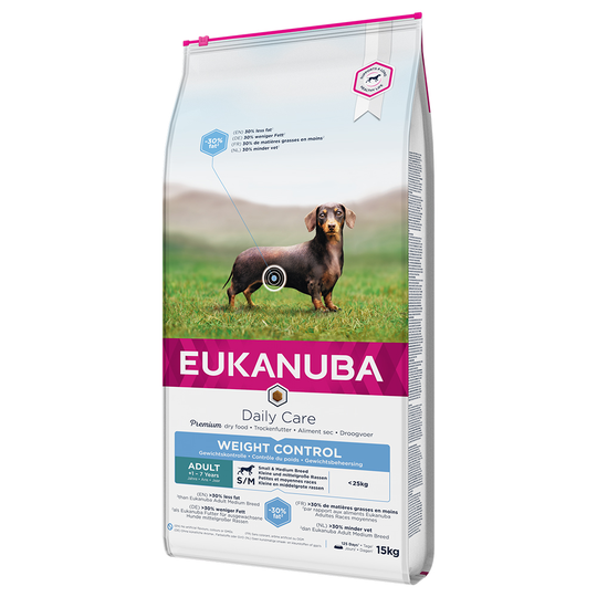 12 kg / 15 kg Eukanuba Daily Care torrfoder till sparpris! - 15 kg Weight Control Small/Medium Adult Dog