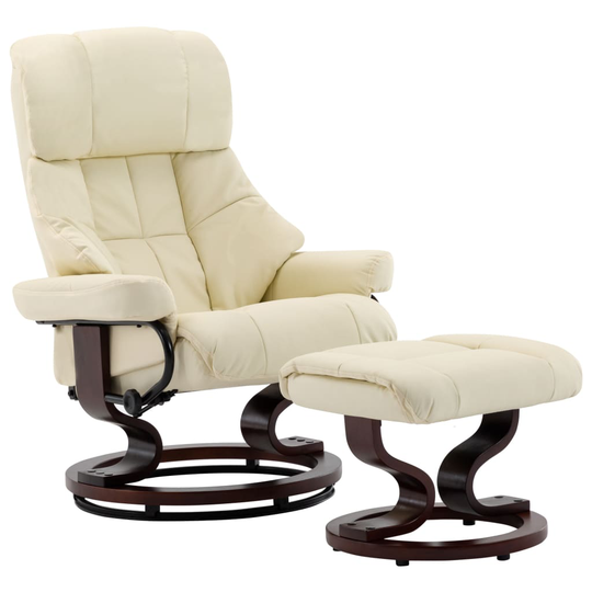 vidaXL Reclinerfåtölj med fotpall gräddvit konstläder och böjträ