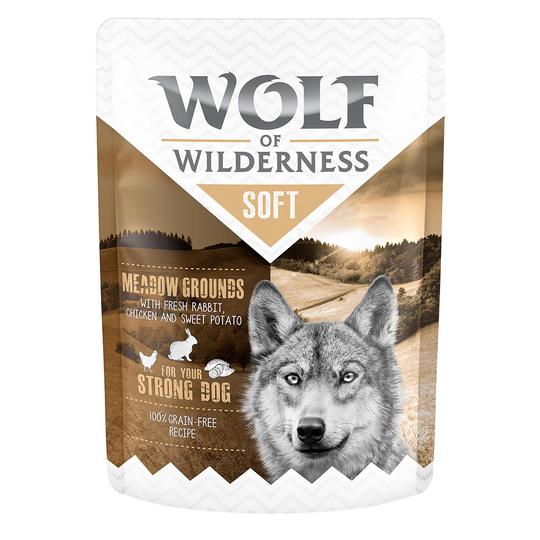 Wolf of Wilderness "Soft & Strong" 6 x 300 g - Meadow Grounds - Chicken & Rabbit