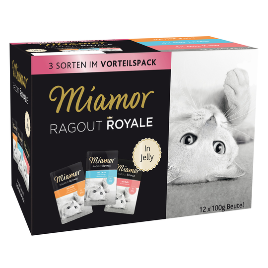 Blandat ekonomipack: Miamor Ragout Royale 48 x 100 g - Multi-Mix Jelly (Kalkon, Lax, Kalv)