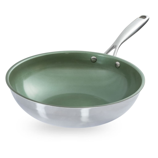Just Vegan EKO Wokpanna CeraVegan 28 cm rostfritt stål grön