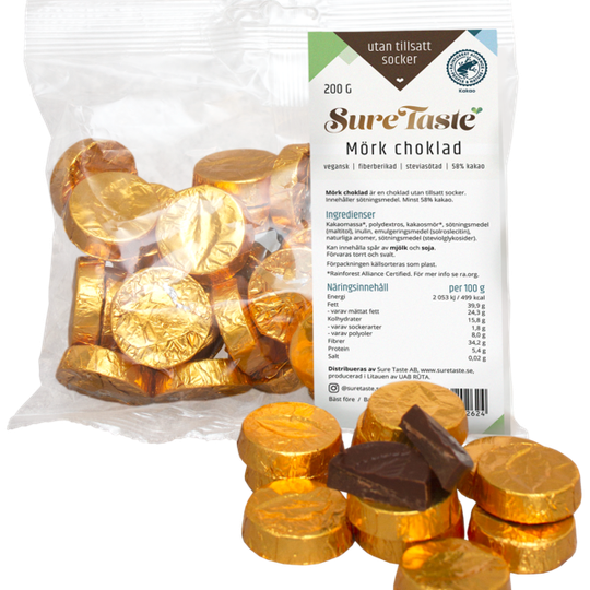 Sure Taste Mynt Mörk Choklad Guldfolie 200 g