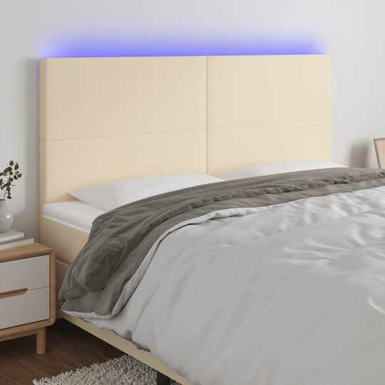 vidaXL Huvudgavel LED gräddvit 200x5x118/128 cm tyg