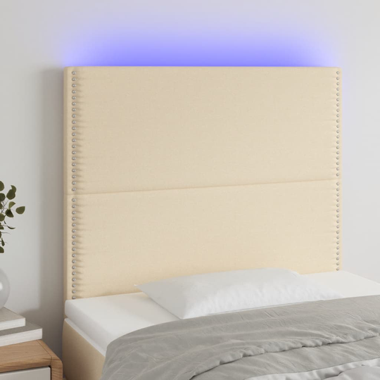 vidaXL Huvudgavel LED gräddvit 90x5x118/128 cm tyg