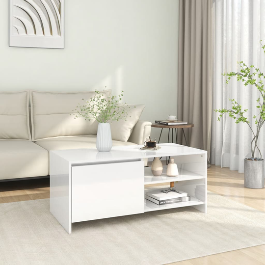 vidaXL Soffbord vit högglans 102x50x45 cm konstruerat trä