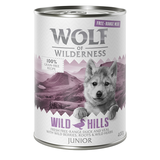 Wolf of Wilderness Junior Free Range 6 x 400 g - Junior Blue River - Free Range Chicken & Salmon