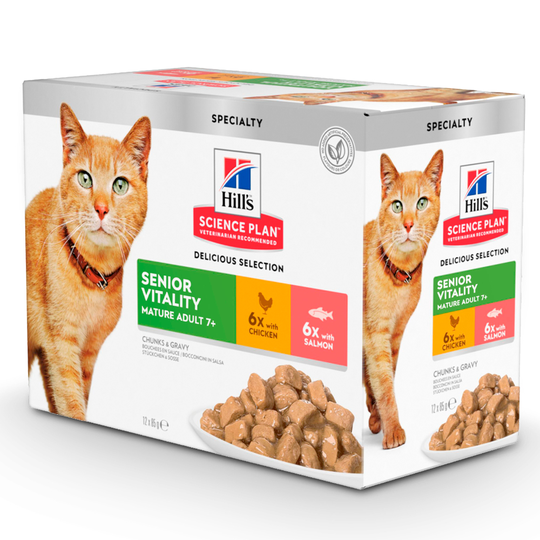 9 + 3 på köpet! 12 x 85 g Hill's Science Plan kattmat - Mature Adult 7+ Senior Vitality