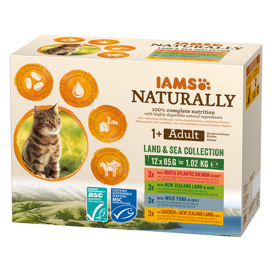 IAMS Naturally Cat Adult - Land & Sea Collection 48 x 85 g