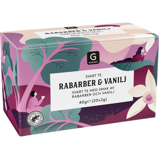 Garant Svart Te Rabarber & Vanilj 40 g