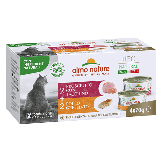 Almo Nature HFC Natural Made in Italy 4 x 70 g - Mix Grillad kyckling + Skinka & kalkon