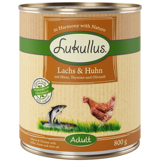 Ekonomipack: Lukullus 12 x 800 g - Lax & kyckling
