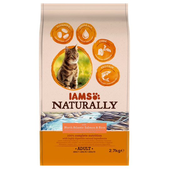 2,7 kg / 3 kg IAMS premium-torrfoder till sparpris! - Naturally: Adult Salmon (2,7 kg)