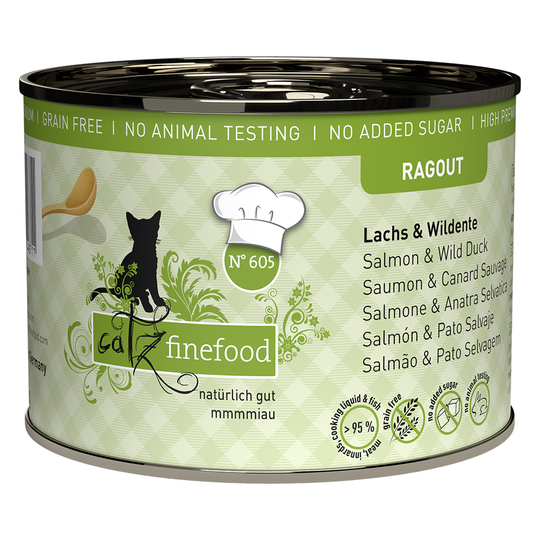 Ekonomipack: catz finefood Ragout 24 x 180 / 190 g - No. 605 Lax & vildand (190 g)