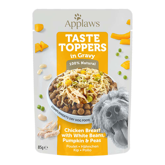 Applaws Taste Toppers i sås 12 x 85 g - Kyckling, ärtor, pumpa & vita bönor