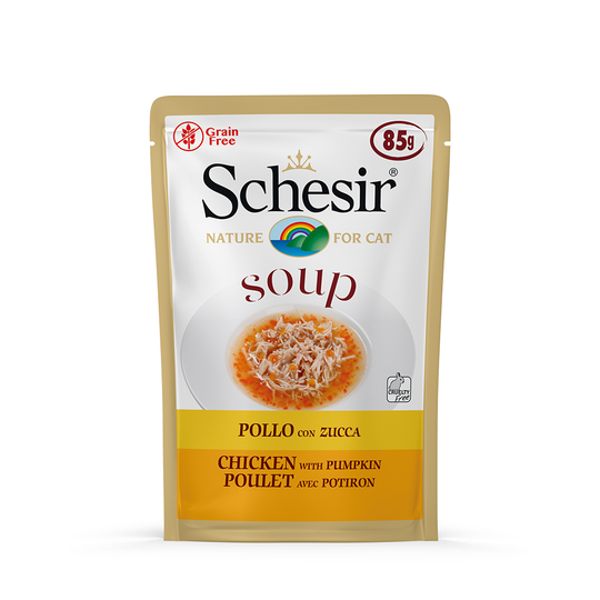Ekonomipack: Schesir Cat Soup 24 x 85 g - Kyckling & pumpa