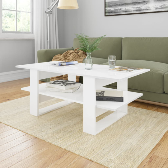 vidaXL Soffbord vit högglans 110x55x42 cm spånskiva
