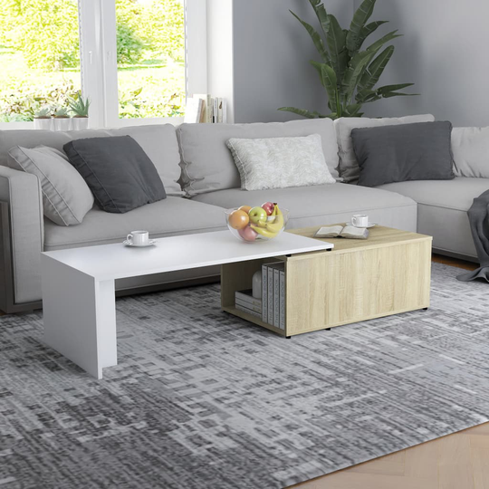 vidaXL Soffbord vit och sonoma-ek 150x50x35 cm konstruerat trä