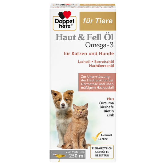 Doppelherz Haut & Fell olja för hud och päls - för katt och hund - Ekonomipack: 2 x 250 ml