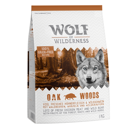 2 x 1 kg till sparpris! Wolf of Wilderness hundfoder - Adult Classic Oak Woods Wild Boar