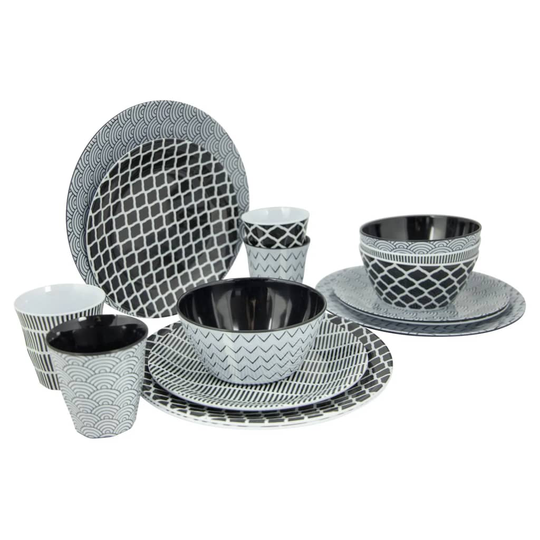 Bo-Camp Campingservis 16 delar Mix & Match melamin svart och vit