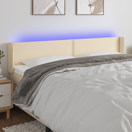 vidaXL Huvudgavel LED gräddvit 203x16x78/88 cm tyg