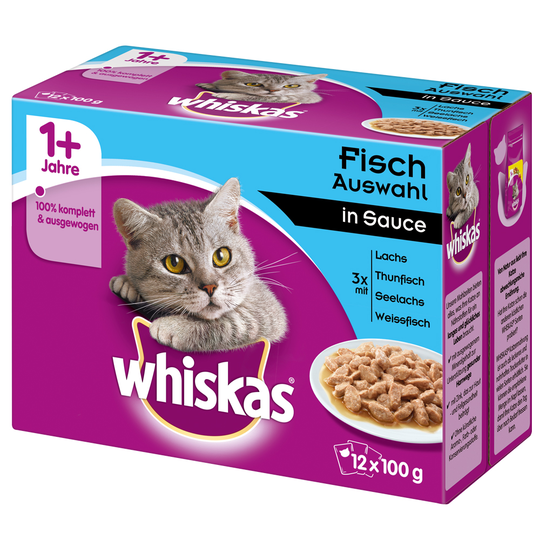Ekonomipack: Whiskas 1+ portionspåse 48 x 85 g / 100 g - 1+ Fiskurval i sås 100 g