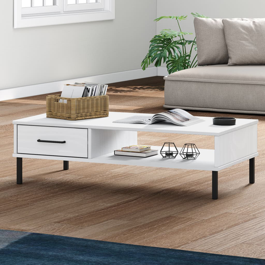 vidaXL Soffbord med metallben OSLO vit massiv furu