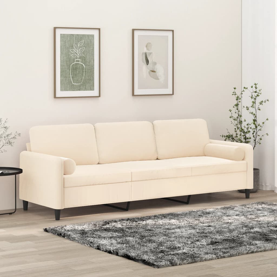 vidaXL 3-sitssoffa med kuddar&dynor gräddvit 210 cm sammet