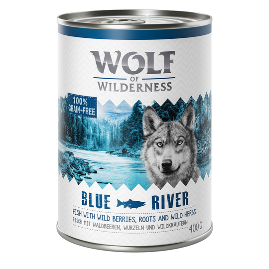 Ekonomipack: Wolf of Wilderness 12 x 400 g NY! Blue River - Fish