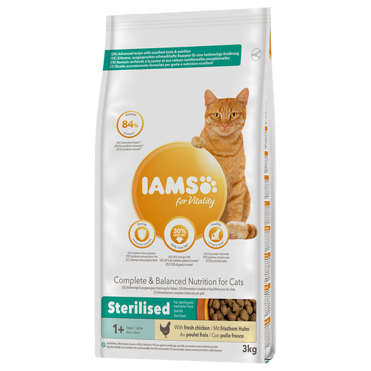 2,7 kg / 3 kg IAMS premium-torrfoder till sparpris! - Vitality: Adult Sterilised Chicken (3 kg)