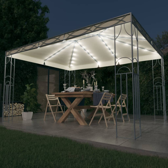 vidaXL Paviljong med ljusslinga LED 400x300 cm gräddvit