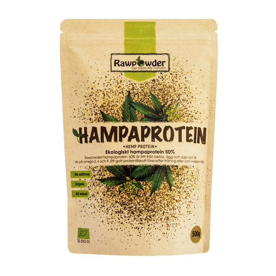 Rawpowder Hampaprotein 50%, 500g pulver ekologisk