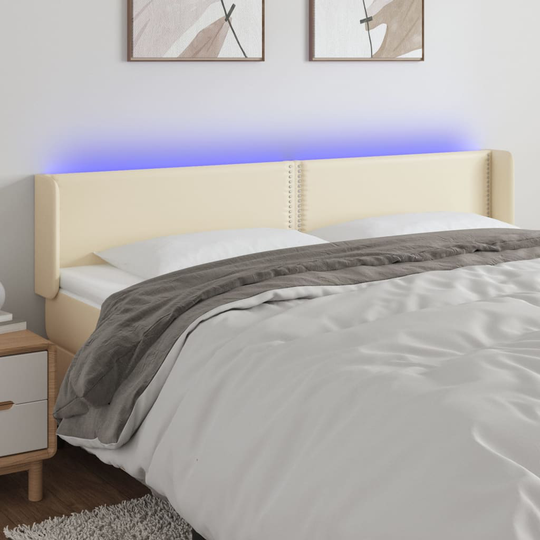 vidaXL Huvudgavel LED gräddvit 163x16x78/88 cm konstläder