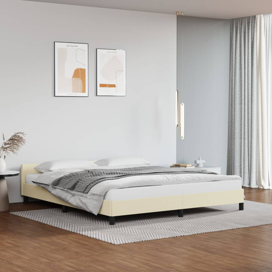vidaXL Sängram med huvudgavel gräddvit 180x200 cm konstläder
