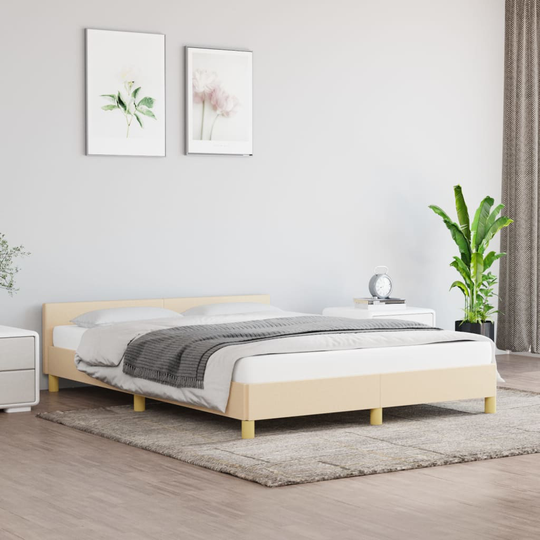 vidaXL Sängram med huvudgavel gräddvit 140x190 cm tyg