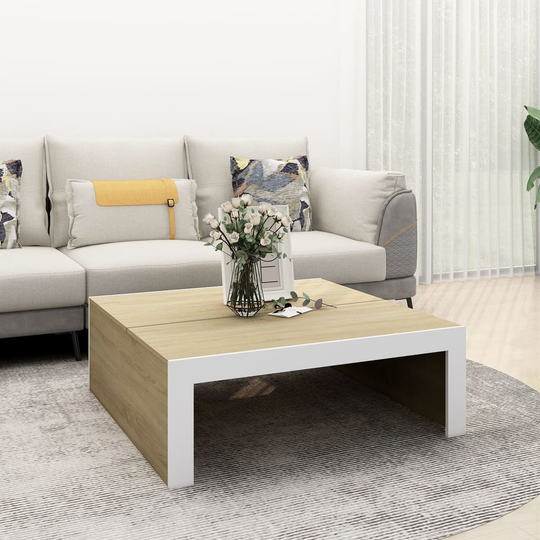 vidaXL Soffbord vit och sonoma-ek 100x100x35 cm spånskiva