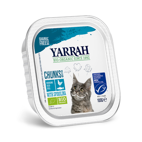 6 x 100 g Yarrah Organic Paté / Chunks till sparpris! - Chunks: Fisk med eko-spirulina