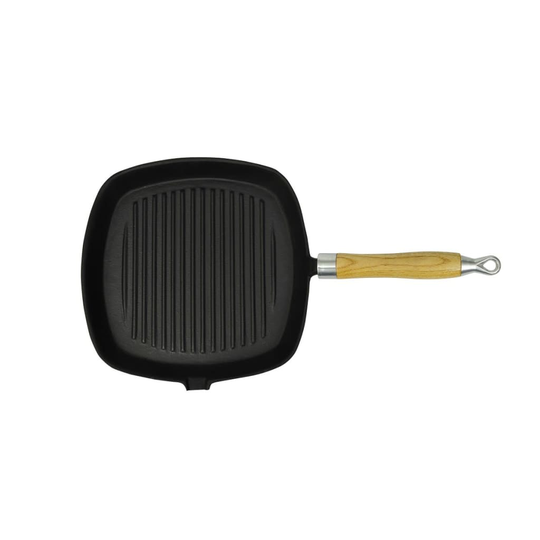 vidaXL Gjutjärnspanna trähandtag grill 20x20 cm