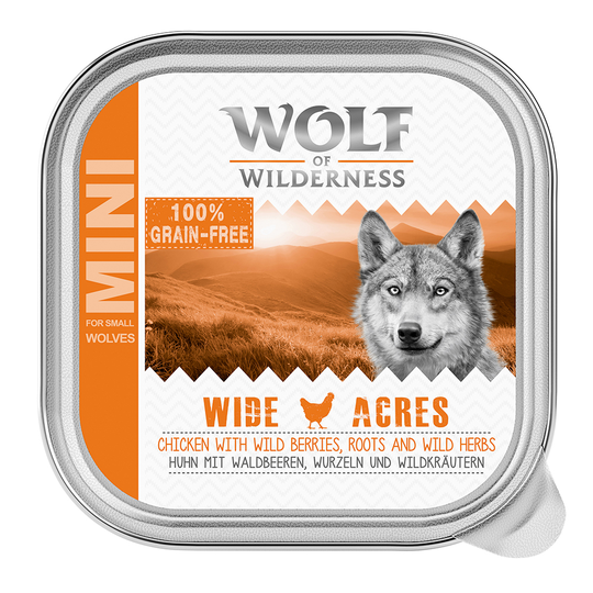 Wolf of Wilderness MINI Adult 6 x 150 g - portionsform - Wide Acres - Chicken