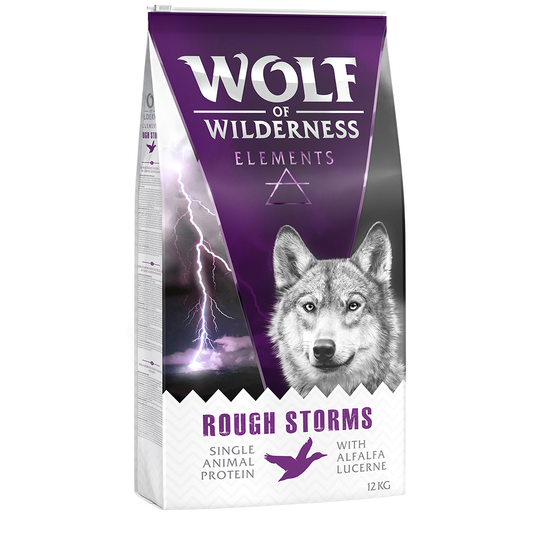 Ekonomipack: 2 x 12 kg Wolf of Wilderness hundmat - Rough Storms - Duck