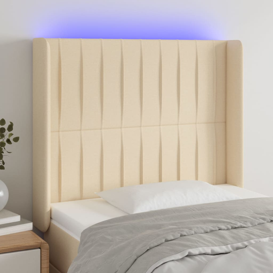 vidaXL Huvudgavel LED gräddvit 93x16x118/128 cm tyg